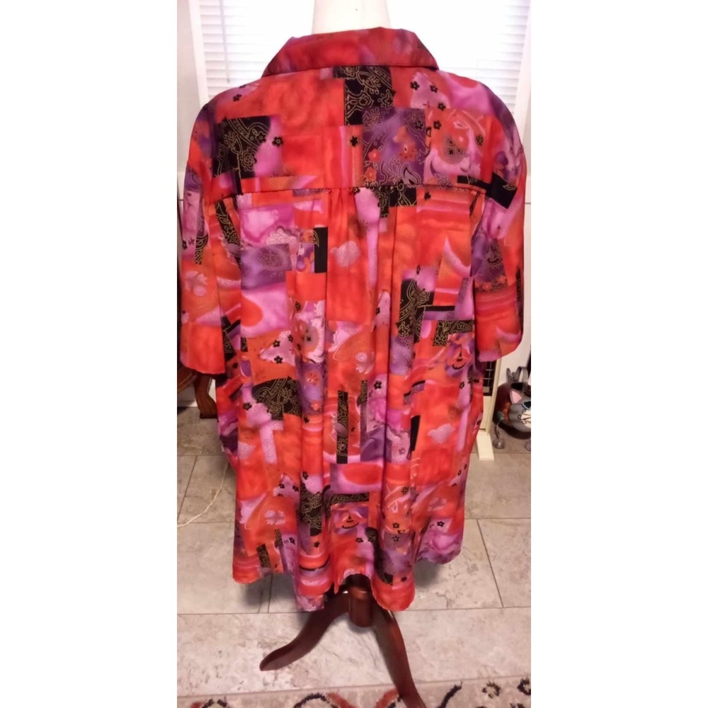 A Personal Touch Abstract Print‎ Shirt Top Women Red Pink Purple Patchwork